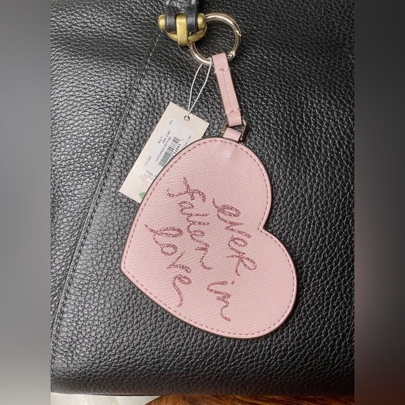 KATE SPADE Pink Leather Heart Bag Charm “ever fallen in love” w/Dustbag - Picture 3 of 4